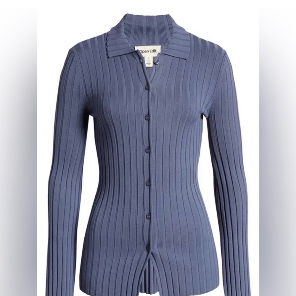 OPEN EDIT Women's Blue Ribbed Sweater